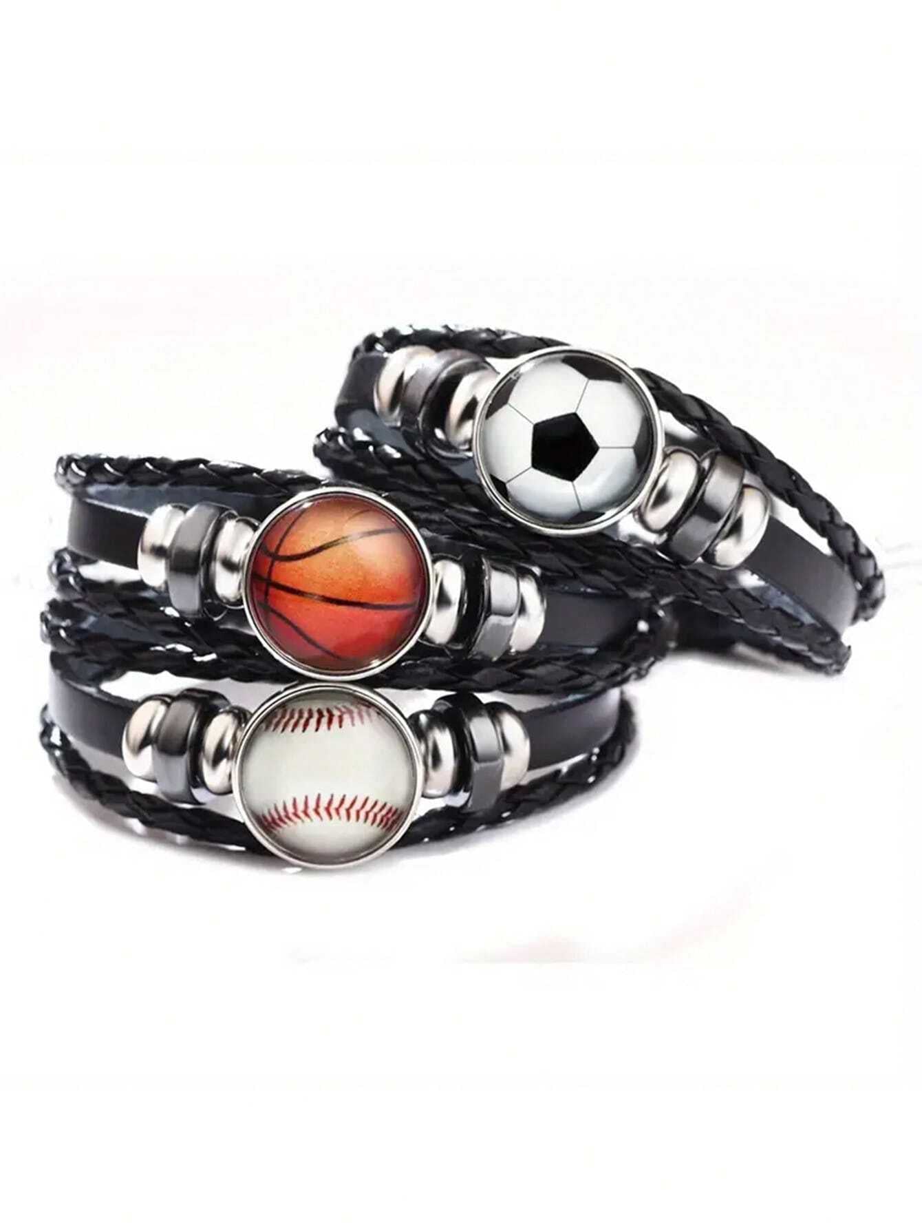 Sports Charm Bracelet – Basketball, Football & Baseball Glass Woven Design