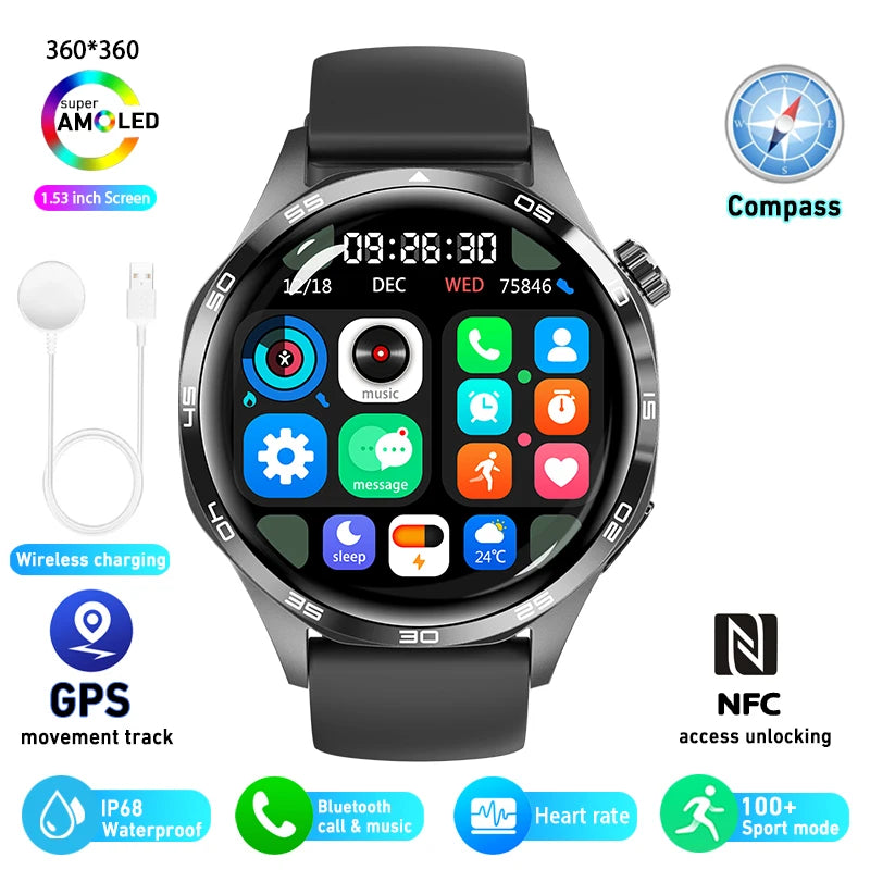 HUAWEI GT5 Pro Men's Smart Watch with GPS, NFC, 360x360 AMOLED Display, Heart Rate Monitoring, Bluetooth Calling, IP67 Waterproof, 2024 Model