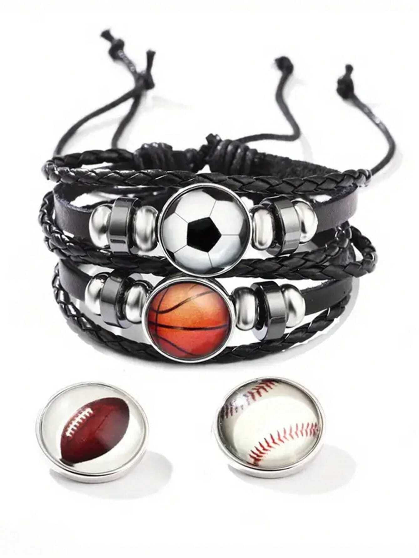 Sports Charm Bracelet – Basketball, Football & Baseball Glass Woven Design
