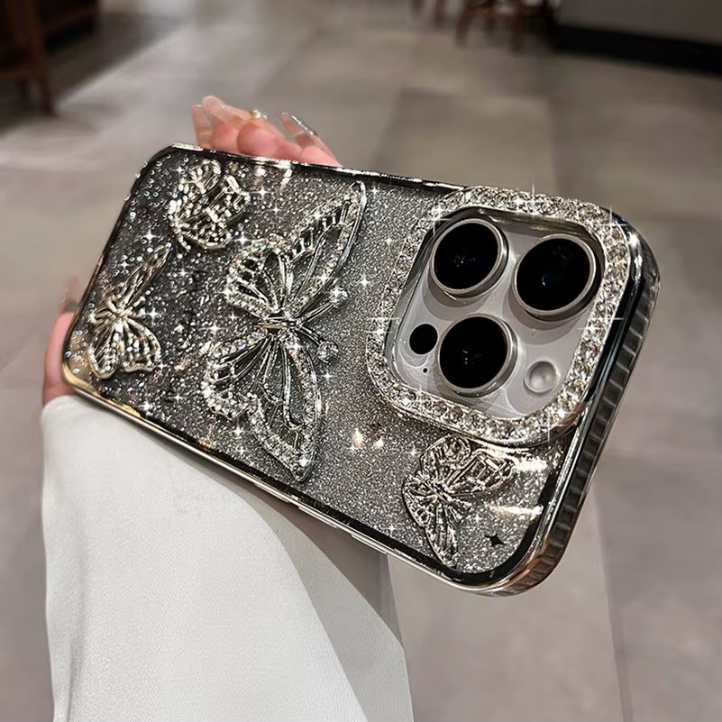 Diamond Butterfly Phone Case – Transparent Soft Cover for iPhone 13 to 16 Pro Max