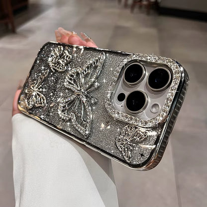Diamond Butterfly Phone Case – Transparent Soft Cover for iPhone 13 to 16 Pro Max