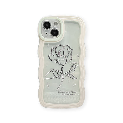 Rose Transparent Wave-Edge Phone Case – Soft Silicone, Full Protection