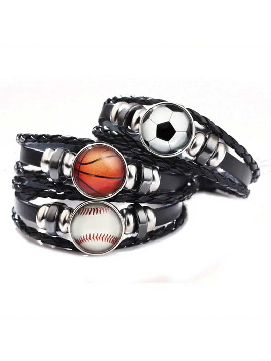 Sports Charm Bracelet – Basketball, Football & Baseball Glass Woven Design