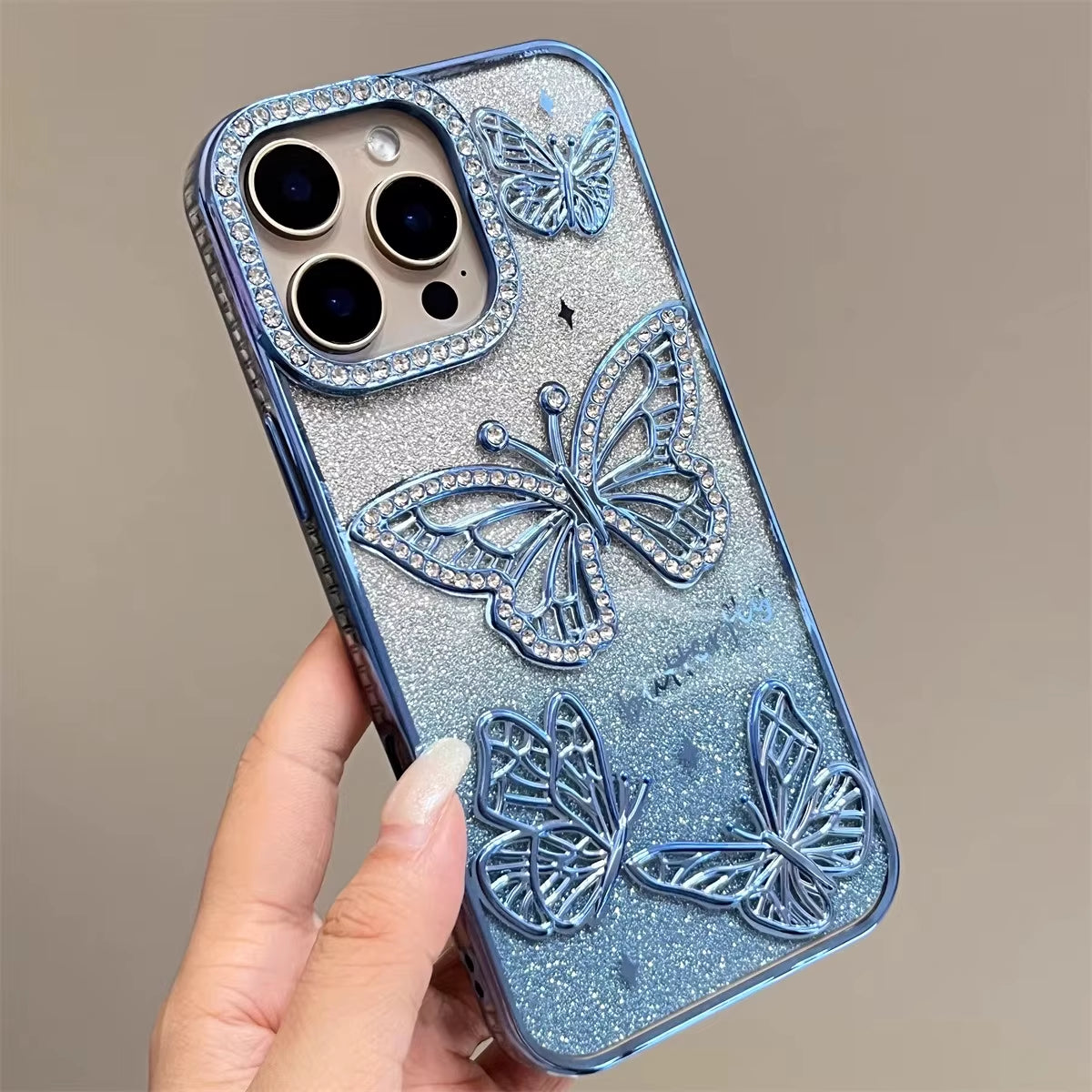 Diamond Butterfly Phone Case – Transparent Soft Cover for iPhone 13 to 16 Pro Max