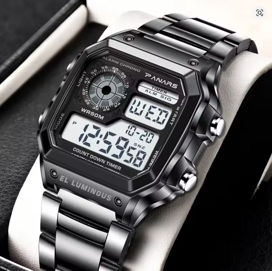 Men Military Sport Wrist Watch Stainless Steel 5BAR Waterproof Watches Mens Digital Square Screen Relogio Masculino