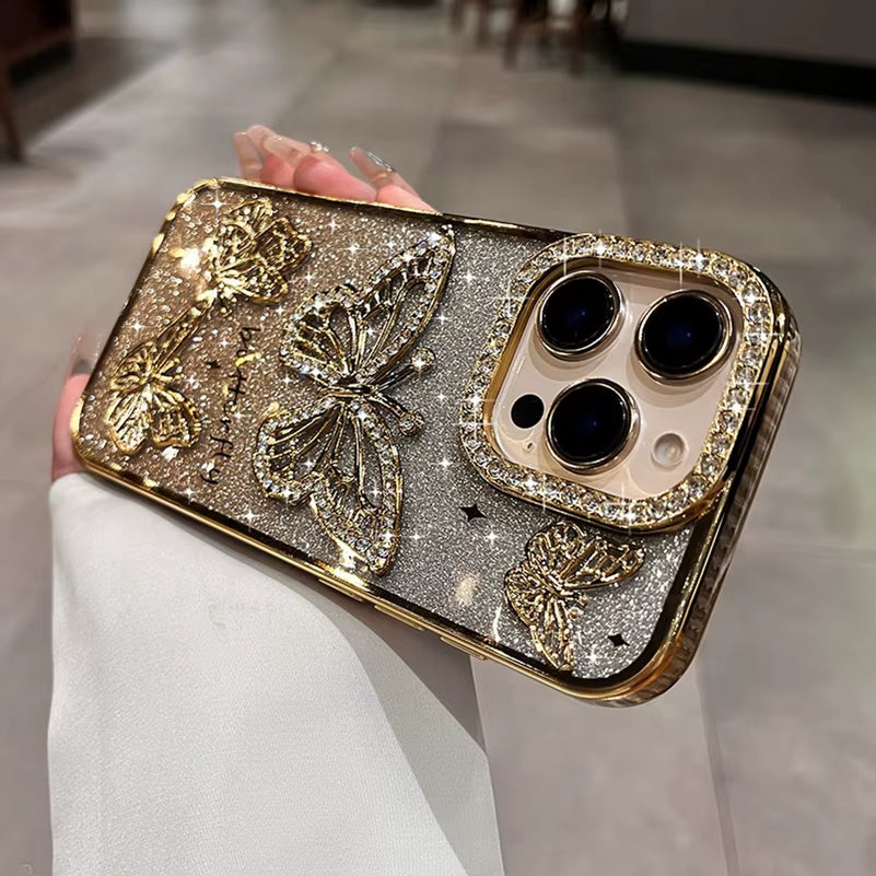 Diamond Butterfly Phone Case – Transparent Soft Cover for iPhone 13 to 16 Pro Max