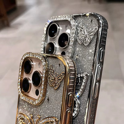 Diamond Butterfly Phone Case – Transparent Soft Cover for iPhone 13 to 16 Pro Max