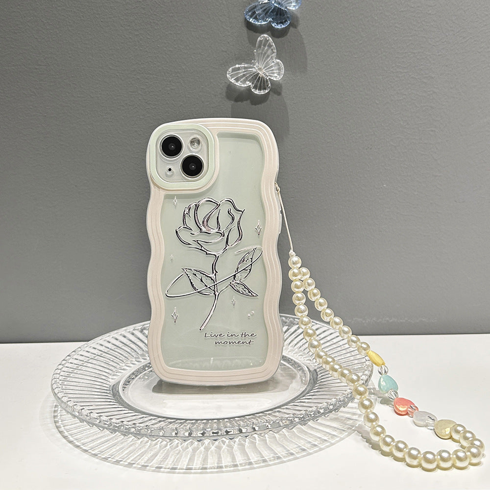 Rose Transparent Wave-Edge Phone Case – Soft Silicone, Full Protection