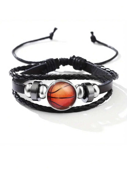 Sports Charm Bracelet – Basketball, Football & Baseball Glass Woven Design