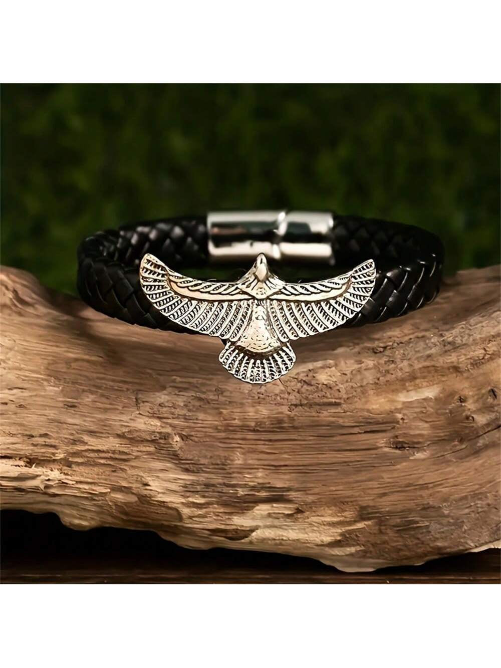 Braided Leather Eagle Bracelet – Men’s Vintage Style with Magnetic Clasp