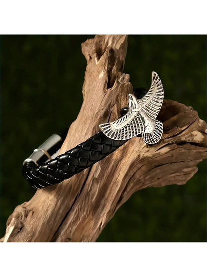 Braided Leather Eagle Bracelet – Men’s Vintage Style with Magnetic Clasp