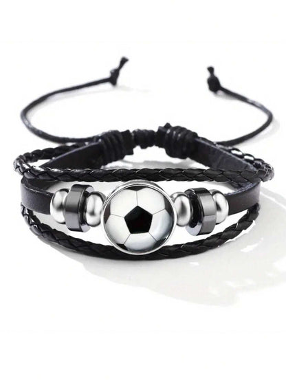 Sports Charm Bracelet – Basketball, Football & Baseball Glass Woven Design