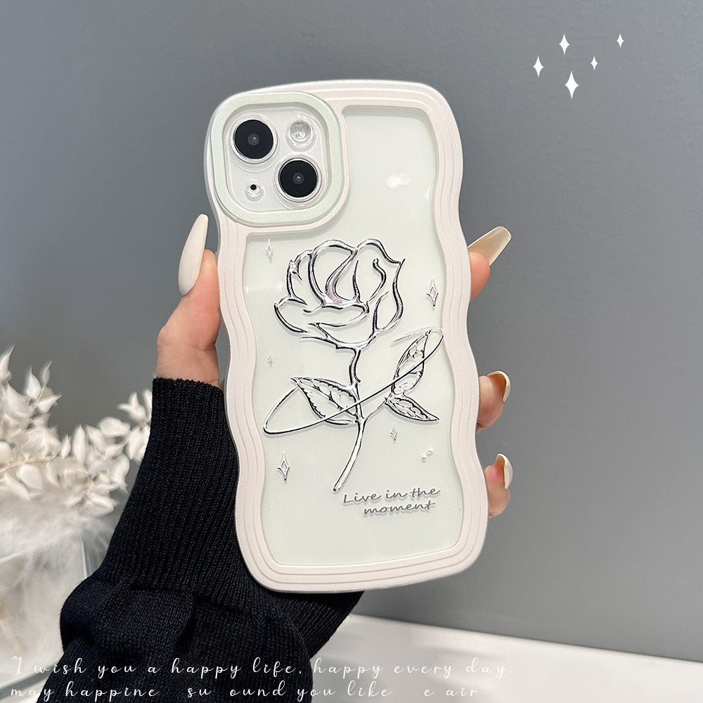Rose Transparent Wave-Edge Phone Case – Soft Silicone, Full Protection