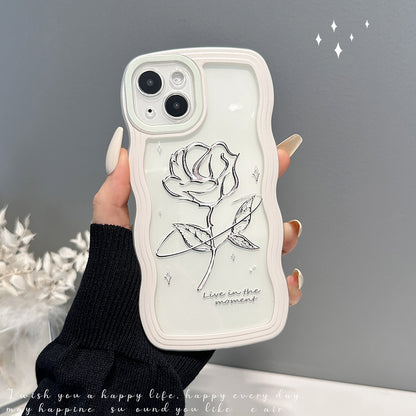 Rose Transparent Wave-Edge Phone Case – Soft Silicone, Full Protection