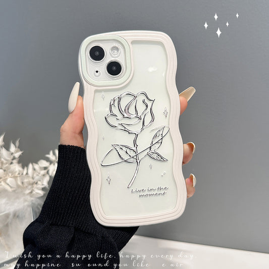 Rose Transparent Wave-Edge Phone Case – Soft Silicone, Full Protection