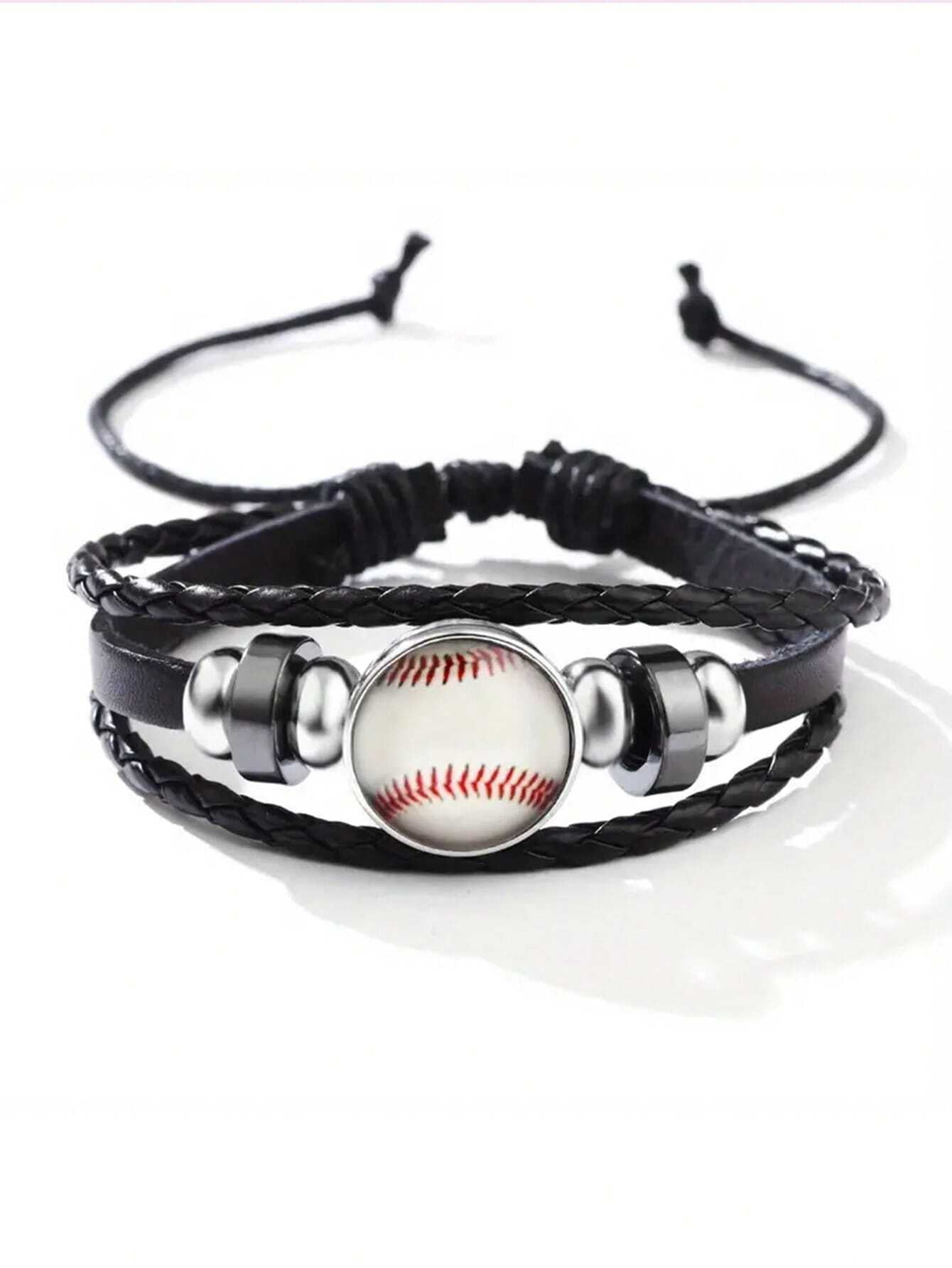 Sports Charm Bracelet – Basketball, Football & Baseball Glass Woven Design