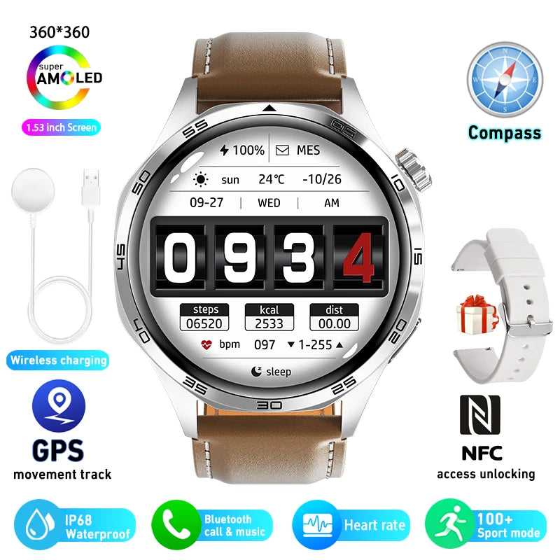 HUAWEI GT5 Pro Men's Smart Watch with GPS, NFC, 360x360 AMOLED Display, Heart Rate Monitoring, Bluetooth Calling, IP67 Waterproof, 2024 Model