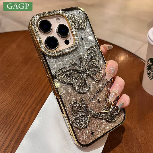 Diamond Butterfly Phone Case – Transparent Soft Cover for iPhone 13 to 16 Pro Max