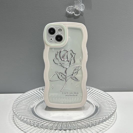 Rose Transparent Wave-Edge Phone Case – Soft Silicone, Full Protection