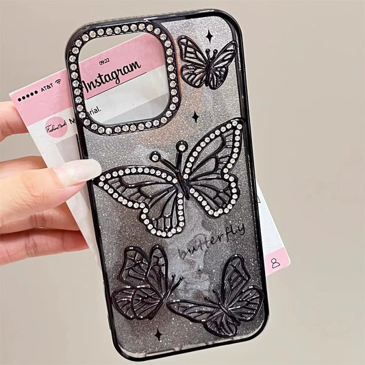 Diamond Butterfly Phone Case – Transparent Soft Cover for iPhone 13 to 16 Pro Max
