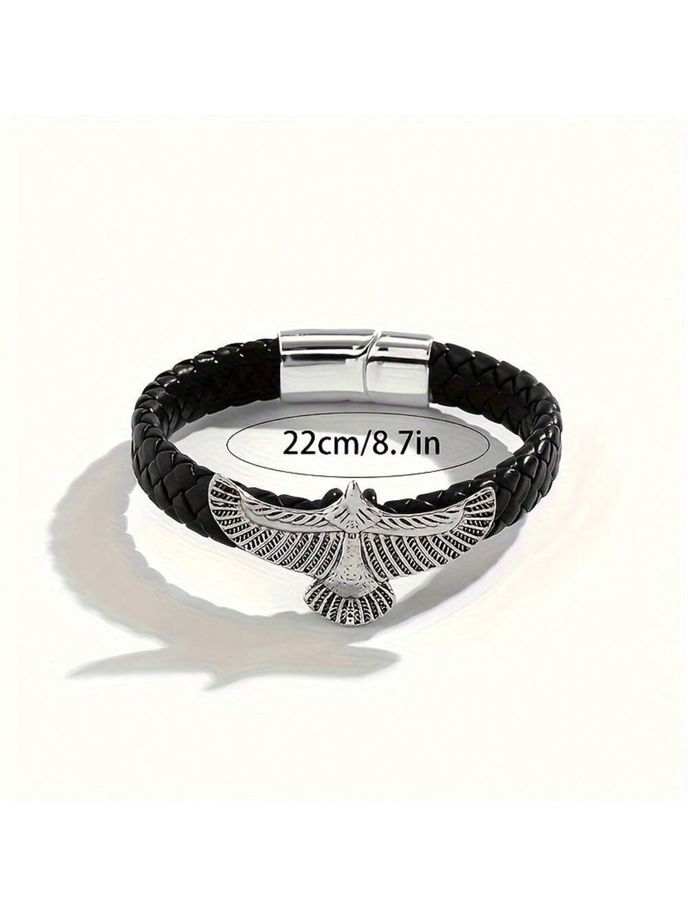 Braided Leather Eagle Bracelet – Men’s Vintage Style with Magnetic Clasp