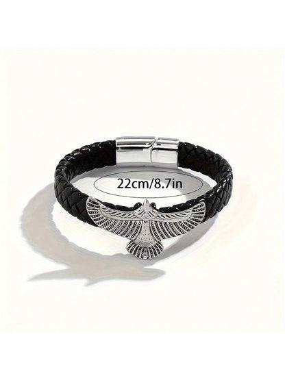 Braided Leather Eagle Bracelet – Men’s Vintage Style with Magnetic Clasp