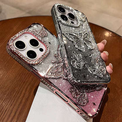 Diamond Butterfly Phone Case – Transparent Soft Cover for iPhone 13 to 16 Pro Max