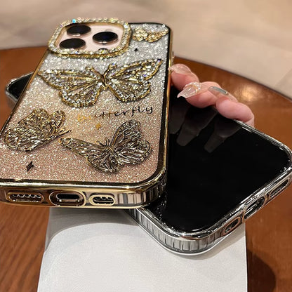 Diamond Butterfly Phone Case – Transparent Soft Cover for iPhone 13 to 16 Pro Max