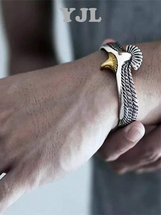Vintage Thai Silver Eagle Cuff Bracelet – Unisex Punk Style, Open Design