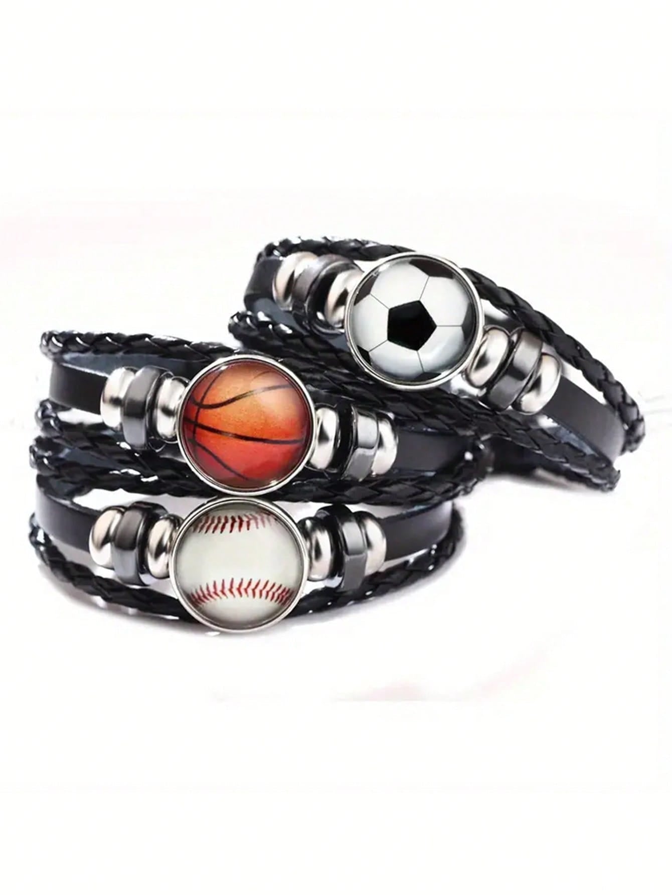Sports Charm Bracelet – Basketball, Football & Baseball Glass Woven Design