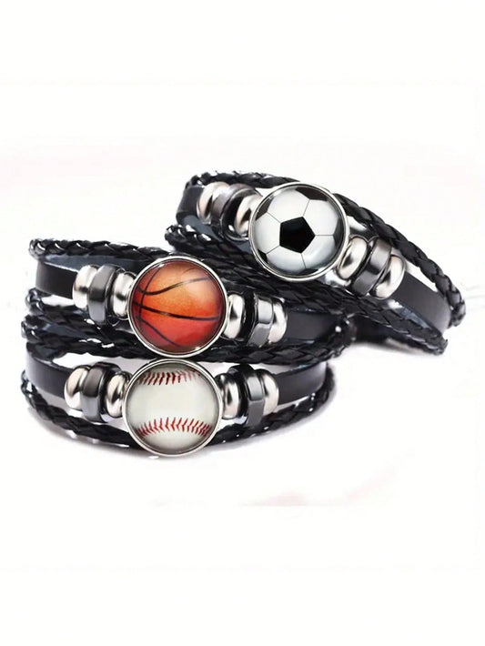 Sports Charm Bracelet – Basketball, Football & Baseball Glass Woven Design